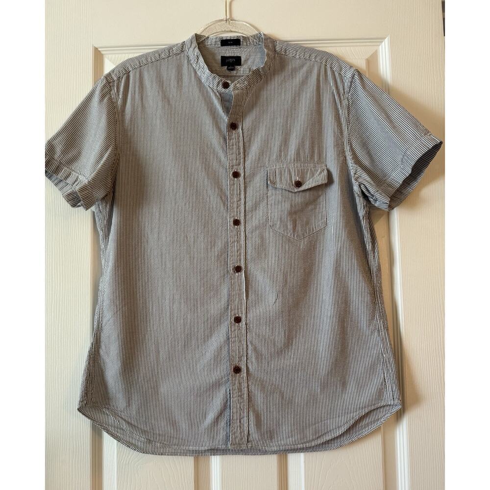 J. Crew Men's Slim Fit Cotton Oxford Shirt in Navy Stripe Size L